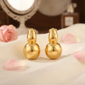 Boucles d'oreilles pendantes irrégulières en forme de petite boule, plaquées or 18 carats, pour femmes, avec fermoir poussoir, bijoux de créateur tendance - Product Image 1