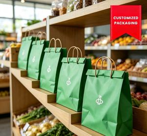 Sacs de courses en papier kraft recyclables personnalisés pour l'emballage alimentaire, sacs à emporter en papier kraft imprimés sur mesure - Product Image 1