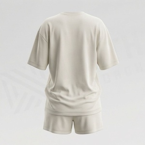 Ensemble décontracté en tricot 2 pièces pour femmes, t-shirt à manches courtes avec imprimé géométrique et short au-dessus du genou, coupe ample, vêtements de printemps et d'été - Product Image 2