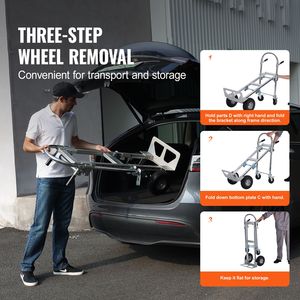 Carrello Pieghevole 2-in-1 in Alluminio, Capacità 450 Kg, Carrello Industriale Resistente con Ruote in Gomma - Product Image 6