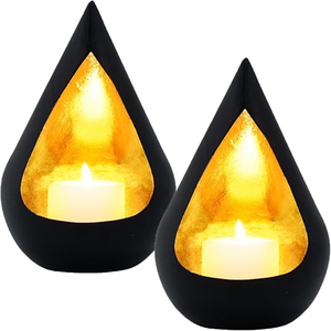 Juego de 2 Portavelas Decorativos Estéticos para Velas de Té, Hechos de Metal con Revestimiento de Lámina Dorada Negra - Product Image 3