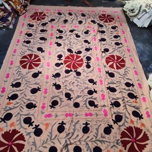 Drap de lit en coton brodé Suzani traditionnel, rouge multicolore, floral, fait main, style bohème, couvre-lit artisanal indien, décoration ethnique pour la maison - Product Image 6