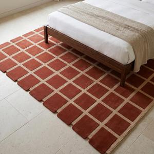 Tapis moderne classique en laine à motif géométrique en terre cuite, noué à la main, à poils plats, à motif floral, pour salon et chambre à coucher - Product Image 2