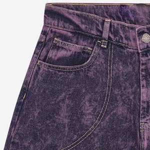 Shorts Bermuda en coton violet délavé pour homme, taille haute, style denim décontracté, fermeture boutonnée - Product Image 3