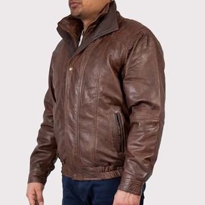 Chaqueta de Cuero Estilo Bomber con Doble Cuello para Hombre - Product Image 3