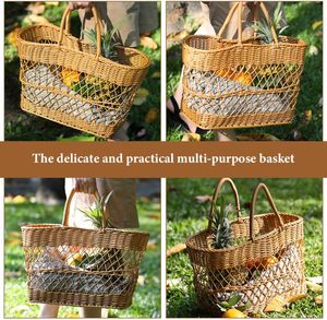 Eco-Friendly Rattan Picnic <b>Basket</b> Multifunctional <b>Wicker</b> Storage <b>Basket</b> with <b>Handle</b> for Home Organization Shopping Tote - Product Image 3
