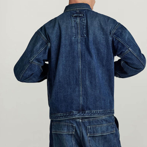 Men's Blue Denim <b>Jacket</b> Workwear Style Turn-down Collar <b>Zipper</b> <b>Pockets</b> Washed Cotton Autumn Regular Fit Custom logo - Product Image 6