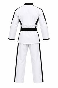 Uniforme de Taekwondo blanc pour homme, 100% coton respirant, coupe classique, vêtements d'arts martiaux pour adultes avec bordure noire et ceinture - Product Image 4