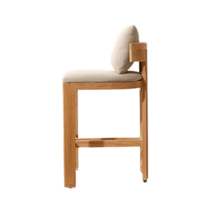 Solid Teak Modern Minimalist Bar <b>Stool</b> with Upholstered <b>Seat</b> and Backrest Strong Footrest for Dining and Commercial Use - Product Image 3