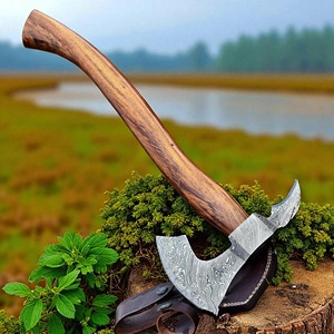 Hache Tomahawk en acier de Damas avec manche en bois pour la survie et l'utilisation en extérieur - Product Image 3