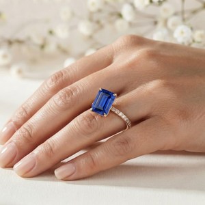 Blue Sapphire <b>Ring</b> 925 Sterling <b>Silver</b> Natural Gemstone Handmade <b>Ring</b> For Her <b>Emerald</b> Cut <b>Ring</b> Handmade <b>Ring</b> All Size - Product Image 6