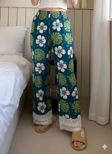 กางเกงผ้าฝ้ายแท้สำหรับผู้หญิง ทรงหลวม สวมใส่สบาย ลายดอกไม้ กางเกงเอวยางยืด สไตล์โบฮีเมียน กางเกงผ้าระบายอากาศได้ดี - Product Image 3
