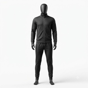 Breathable Regular Fit Men's Solid Color Tracksuit Set Full Zipper Stand Collar Casual Autumn Wear Polyester Cotton Side Pocket - Product Image 1