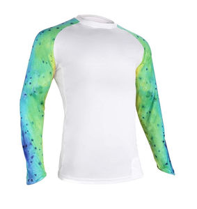 เสื้อยืดแขนยาวผู้ชายทรงสปอร์ต สีขาวน้ำเงิน พิมพ์ลายดิจิตอลด้านหน้า ระบายอากาศได้ดี แห้งเร็ว ทรงปกติ คอกลม ผ้าถัก - Product Image 4