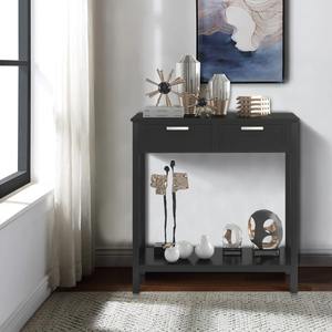 Mesa Consola Moderna de Hierro Negro con Dos Cajones y Tiradores Plateados, Estante Inferior, Mueble Pequeño para Entrada o Sala de Estar - Product Image 3