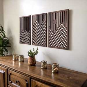 Panneau mural en bois géométrique moderne, décoration murale en bois artisanale pour salon, chambre et décoration intérieure - Product Image 6
