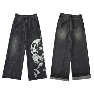 Graphic Printed Jeans Baggy Fit Customize Design Vintage Washed Wide leg Denim Straight Pants Streetwear Hip Hop Trousers Y2K - Product Image 5