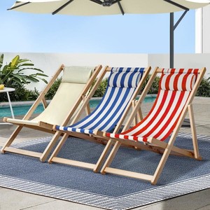 Sillas Plegables de Madera Modernas para Exteriores con Tela Oxford para Hotel, Villa, Parque y Uso Junto a la Piscina y Playa - Product Image 4