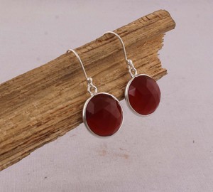 Boucles d'oreilles pendantes en onyx rouge naturel, argent sterling 925 massif, faites à la main, style vintage de luxe, pour mariage, anniversaire, cadeau, fête - Product Image 2