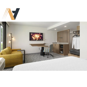 เฟอร์นิเจอร์โรงแรม pton Inn แผงทีวีสำหรับห้องนอนเฟอร์นิเจอร์ไม้อัด HPL การออกแบบตามกฎระเบียบ - Product Image 3