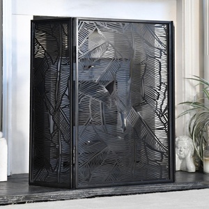 Écran de cheminée en métal à motifs de feuilles de palmier tropicales, à deux panneaux pliables, découpé au laser, protection contre les étincelles, bouclier de sécurité décoratif - Product Image 1