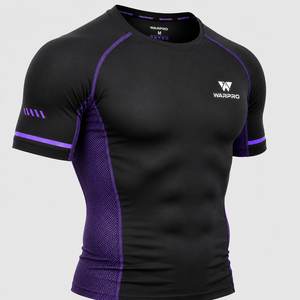 Warpro Men's Black Purple <b>Compression</b> Rash Guard Short Sleeve Quick Dry Spandex Polyester Workout <b>Shirt</b> Adult Size - Product Image 3