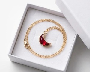Lab <b>Ruby</b> Crescent Moon <b>Necklace</b> Gold Plated Alloy Minimalist Luxury Jewelry Handmade Elegant Pendant Gift for Women - Product Image 1