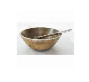 Cuenco de madera de mango redondo moderno con cuchara, bandeja para servir comida lista para exportación de fabricación india de alta demanda para uso en comedor de cocina - Product Image 3