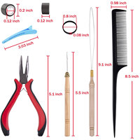 Haarverlängerungs-Werkzeugset 500 Stück Dunkelbraune Mikroring-Perlen Set mit Mikroperlen-Zange, Haken, Nadel, Zugring, 4 Plastikteile