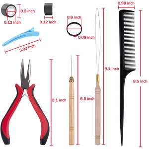 Kit d'outils pour extensions capillaires 500 pièces, perles micro-anneaux brun foncé avec pince à micro-perles, aiguille à crochet et boucle de tirage, 4 en plastique - Product Image 2