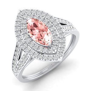 Anillo REYES Hecho a Mano en Oro Sólido de 14K con Gema de Morganita de Corte Marquesa de 1 Quilate y Diamante Certificado por IGI, Joyería Fina para Mujer - Product Image 1