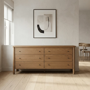 Commode scandinave Linora en bois écologique et durable, finition grain de bois naturel, meuble de rangement minimaliste pour salon - Product Image 1