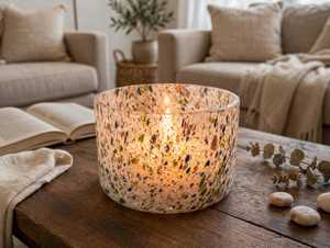 Porte-bougie votif en verre moucheté fait main, écologique, résistant à la chaleur, pour bougies chauffe-plat, idéal pour la décoration de Noël et de la maison - Product Image 1