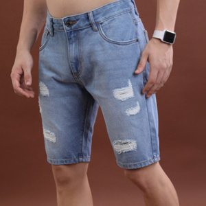 Pantalones Cortos de Mezclilla Desgastados para Hombre, de Alta Demanda, a la Moda, Azules, Casuales, de Algodón, Estilo Urbano, Ajustados, Ropa de Verano, Hip Hop - Product Image 3