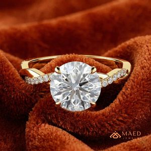 Bague de fiançailles en or à coupe ronde, bande torsadée, bijoux de mariée, cadeau pour femme, alliance - Product Image 4