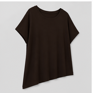 Camiseta Asimétrica Oversize de Manga Corta y Cuello Redondo para Mujer, Color Marrón Oscuro, WTS-0058 - Product Image 3