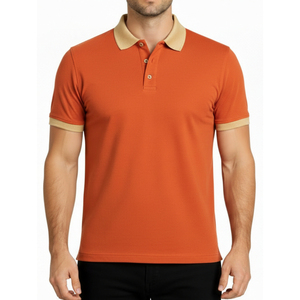 Polo homme personnalisé de qualité supérieure, respirant, grande taille, avec logo sur mesure, couleur moutarde, col contrastant noir, coupe ajustée, manches courtes - Product Image 1