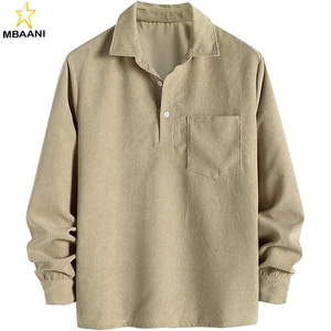 Chemise en velours côtelé pour homme, pull à manches longues, polo décontracté, chemise à col avec poche, haut semi-boutonné - Product Image 1