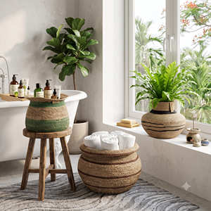 SPICE ROUTE - Cestas de Almacenamiento y Florero de Mimbre Ecológicos con Asa, Forma Geométrica para Decoración del Hogar - Product Image 6