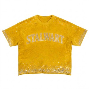 Stalwart <b>Rhinestone</b> Graphic T-Shirt Men's Oversized <b>Crop</b> <b>Top</b> Short Sleeve Street Style O-Neck Knitted Yellow - Product Image 1