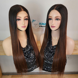 Wholesale Price Bone Straight 5x5 Closure Transparent Lace <b>Wig</b> in Ombre <b>Brown</b> Double Drawn Virgin Hair Vietnam Medium Cap <b>Wigs</b> - Product Image 4