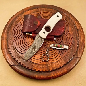 Handmade Damascus Steel Folding Pocket <b>Knife</b> with <b>Bone</b> <b>Handle</b> Leather Sheath Survival Utility <b>Knives</b> A&M Enterprises - Product Image 4