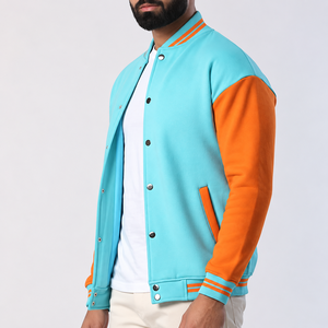 Blouson universitaire en laine pour homme, color block, avec col montant et fermeture boutonnée recouverte, coupe droite, vêtement d'extérieur décontracté d'hiver, style urbain - Product Image 2