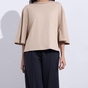 เสื้อยืดผู้หญิงทรงหลวมคุณภาพสูงแบบ OEM สั่งทำพิเศษ สีพื้นเรียบง่าย สไตล์ลำลองสำหรับฤดูร้อน พร้อมลายพิมพ์ลายสก๊อต 3 มิติ - Product Image 4