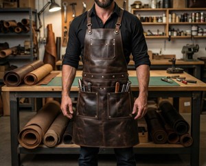 Tablier en cuir véritable OEM, fourniture directe d'usine, vêtements de travail professionnels, tailles et couleurs personnalisables LPN-0284 - Product Image 1