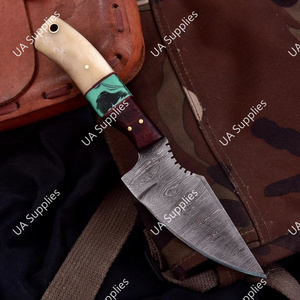 UA Supplies มีดล่าสัตว์และตั้งแคมป์แบบใบมีดคงที่ทรงดรอปพอยต์ ทำจากเหล็กดามัสกัสตีขึ้นรูปด้วยมือ ด้ามจับทำจากกระดูกอูฐ-รองรับ OEM/ODM - Product Image 5