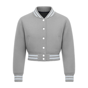 Custom Women's Cropped Wool Quilted Varsity <b>Jacket</b> Chenille Embroidery Knitted Construction Button-Up Collar Cotton Filling - Product Image 4