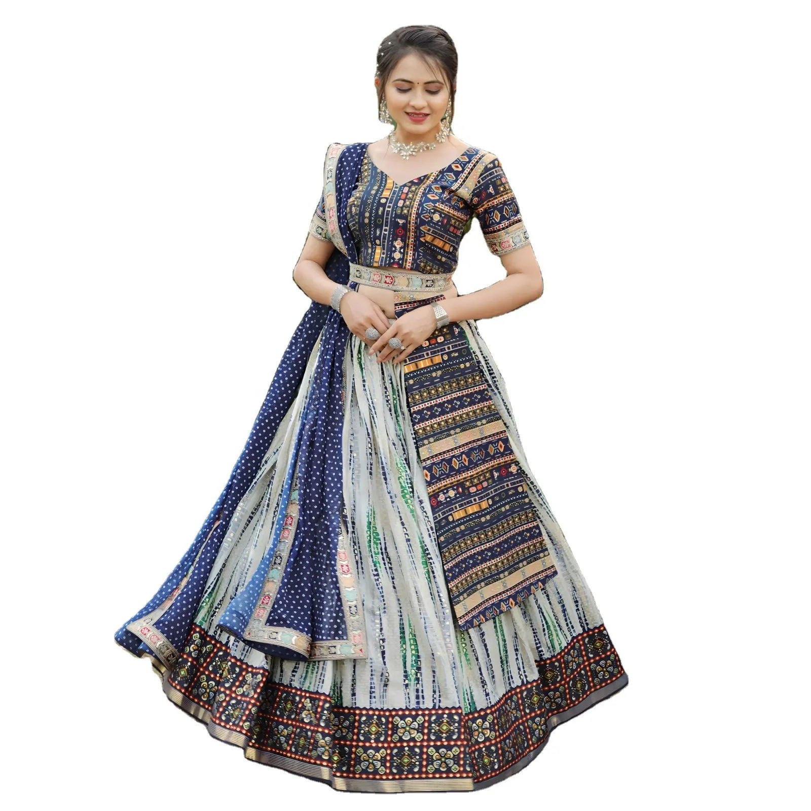 शादी lehenga चोली के लिए आगामी मौसम नवरात्रि डिजाइनर बॉलीवुड शैली ब्लू lengha ब्लाउज टुकड़ा कम कीमत के साथ थोक व्यापारी