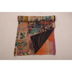 Pure Cotton Reversible Kantha Gudri Handmade Quilted Bed Cover Traditional Indian Home Decor <b>Throw</b> - Product Image 5