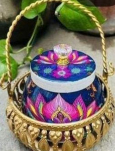 Handcrafted Pichwai and <b>Floral</b> Art Decorative Metal Basket Jar Set Royal Rajasthani Traditional Meenakari Multi-Utility <b>Box</b> - Product Image 1